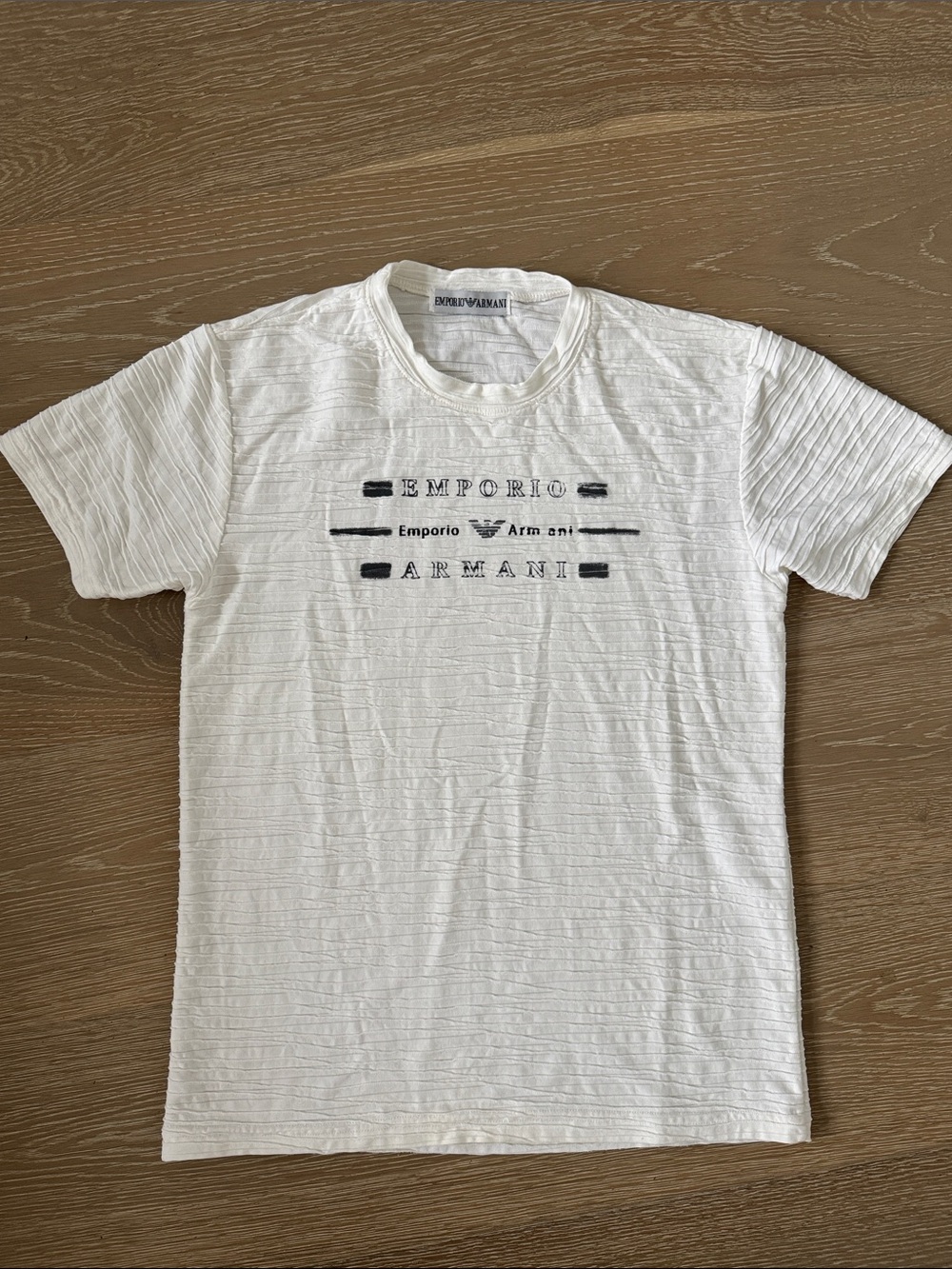 Emporio Armani White Textured Short-Sleeve Logo Tee